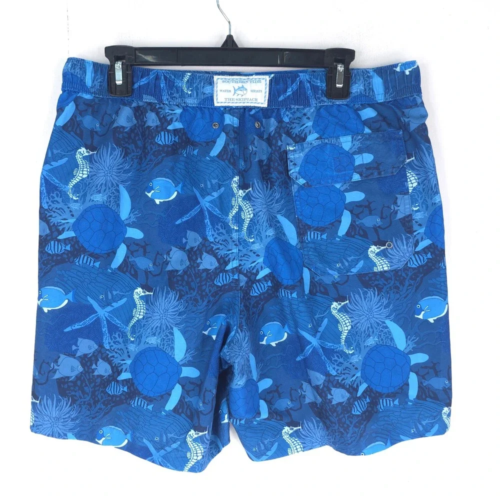 Southern Tide The Skipjack Water Shorts Blue Sea Turtle Seahorse Print Mens M